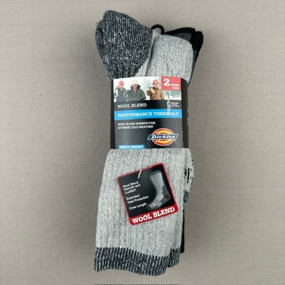 Dickies 2 Pair Mens Wool Blend Performance Thermal Crew Socks Heavy Weight Grey